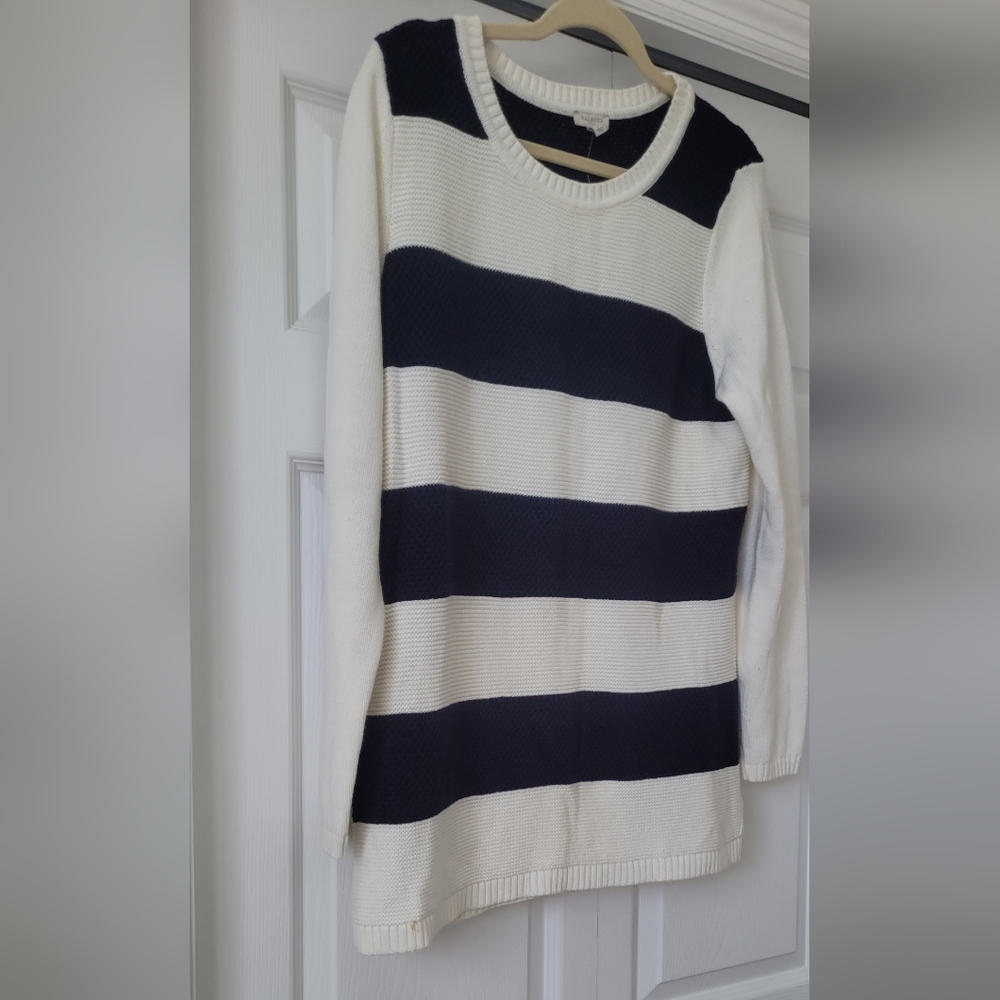 Talbots Navy and Cream Striped Sweater